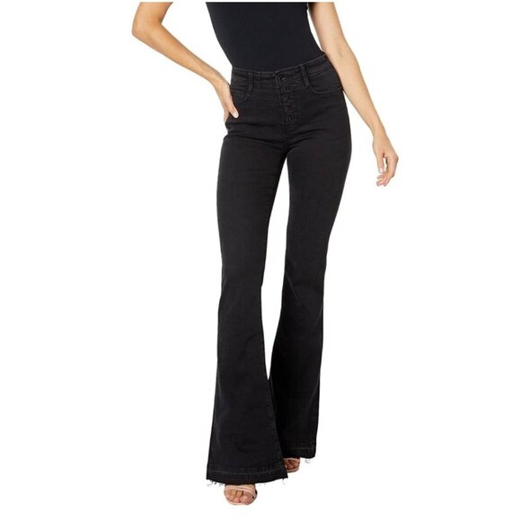 Paige High Rise Lou Lou Jeans Womens 27 black Wide Leg Flare Button Fly Classic - Picture 1 of 16